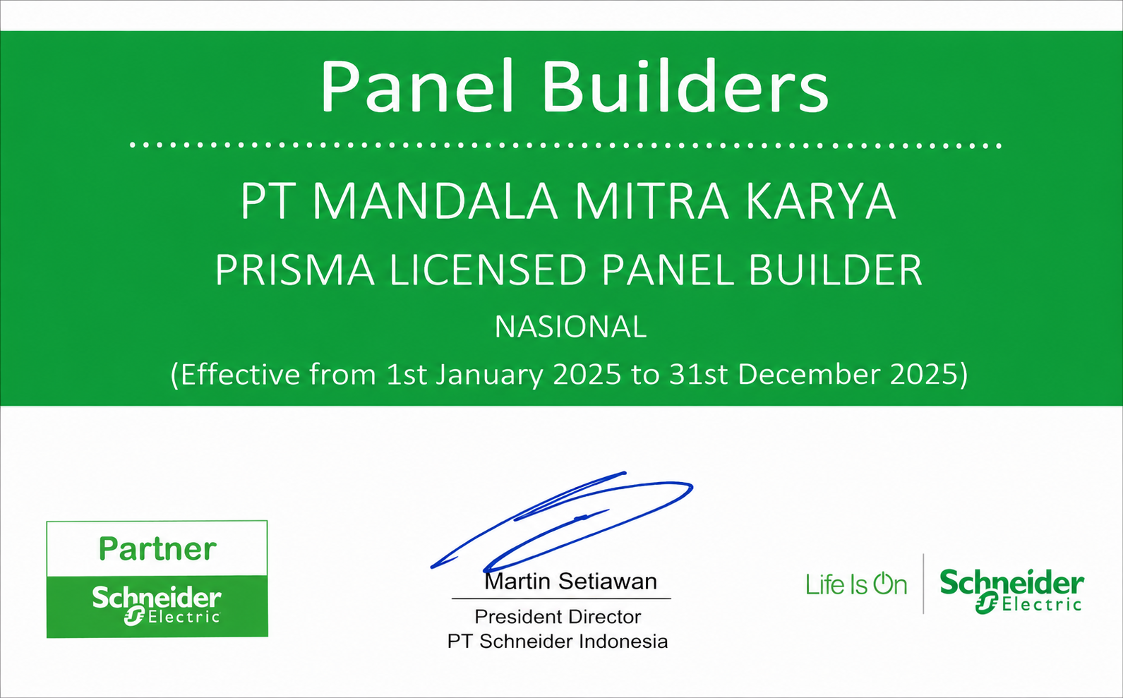 Schneider Electric Prisma Licensed Panel Builder Certificate